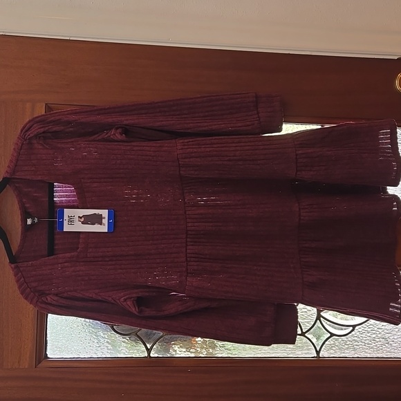 Frye Burgundy Ribbed Knit Dress Square Neck Long Sleeve Pockets NWT Size L - Picture 6 of 8